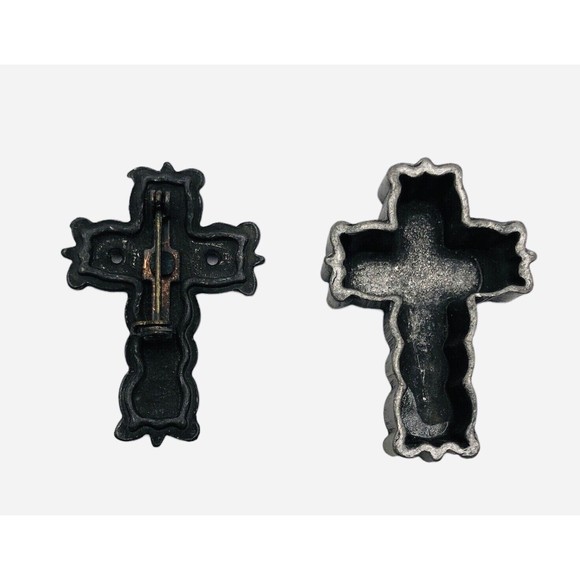 Vintage Torino Pewter Celtic Cross Brooch Pin & Small Trinket Box Crucifix Irish - Picture 3 of 8